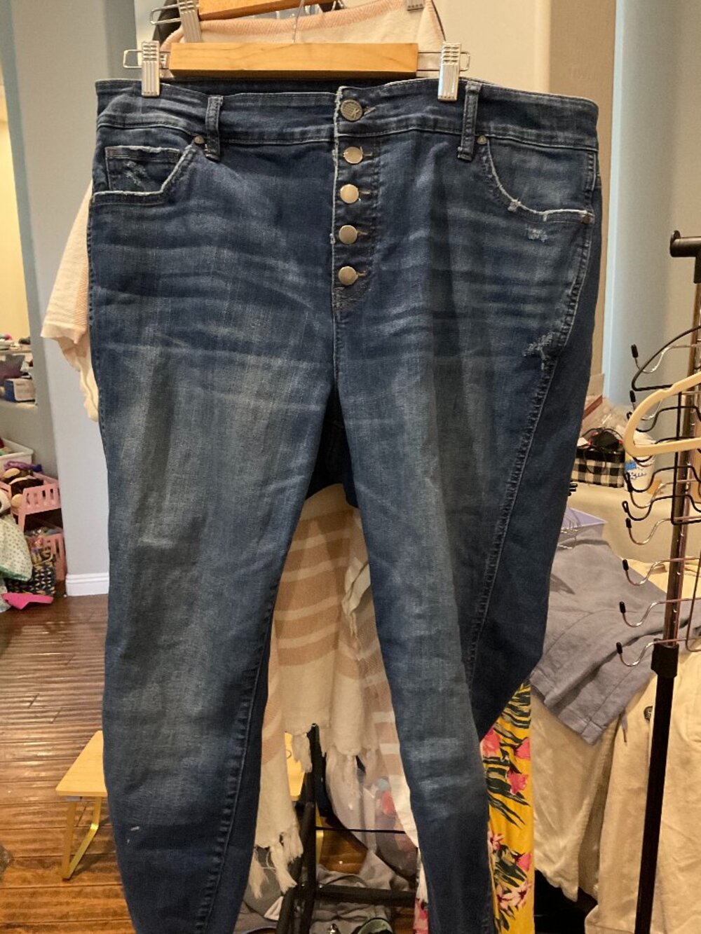 Kut from the Kloth High Rise Skinny Jeans | Dark Wash | Button Fly | Size 14 | L